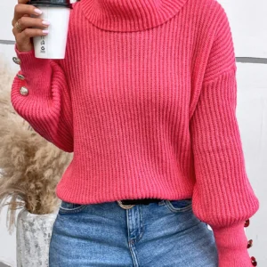 Women Yarn/Wool Yarn Plain Long Sleeve Comfy Casual Sweater